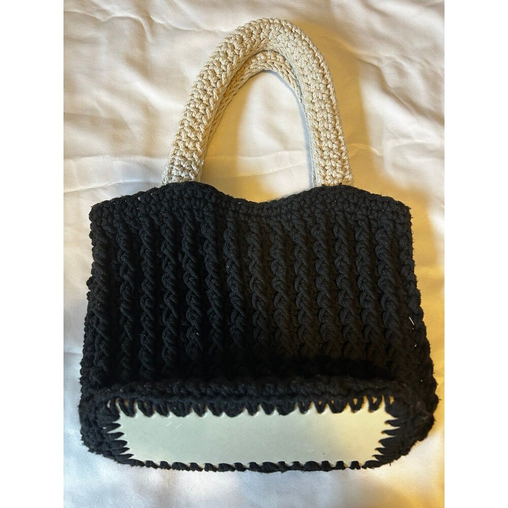 Elegant Black and Cream Knit Tote Bag